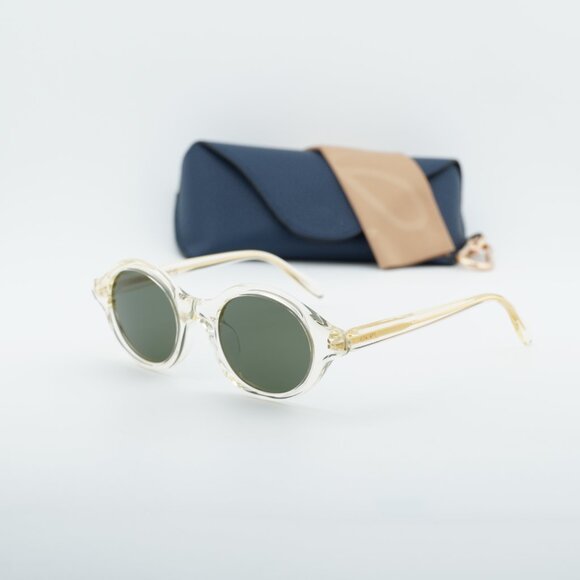 Loewe LW40162U 57N Sunglasses Transparent Pale Yellow Round Frame, Green Lenses main image 6